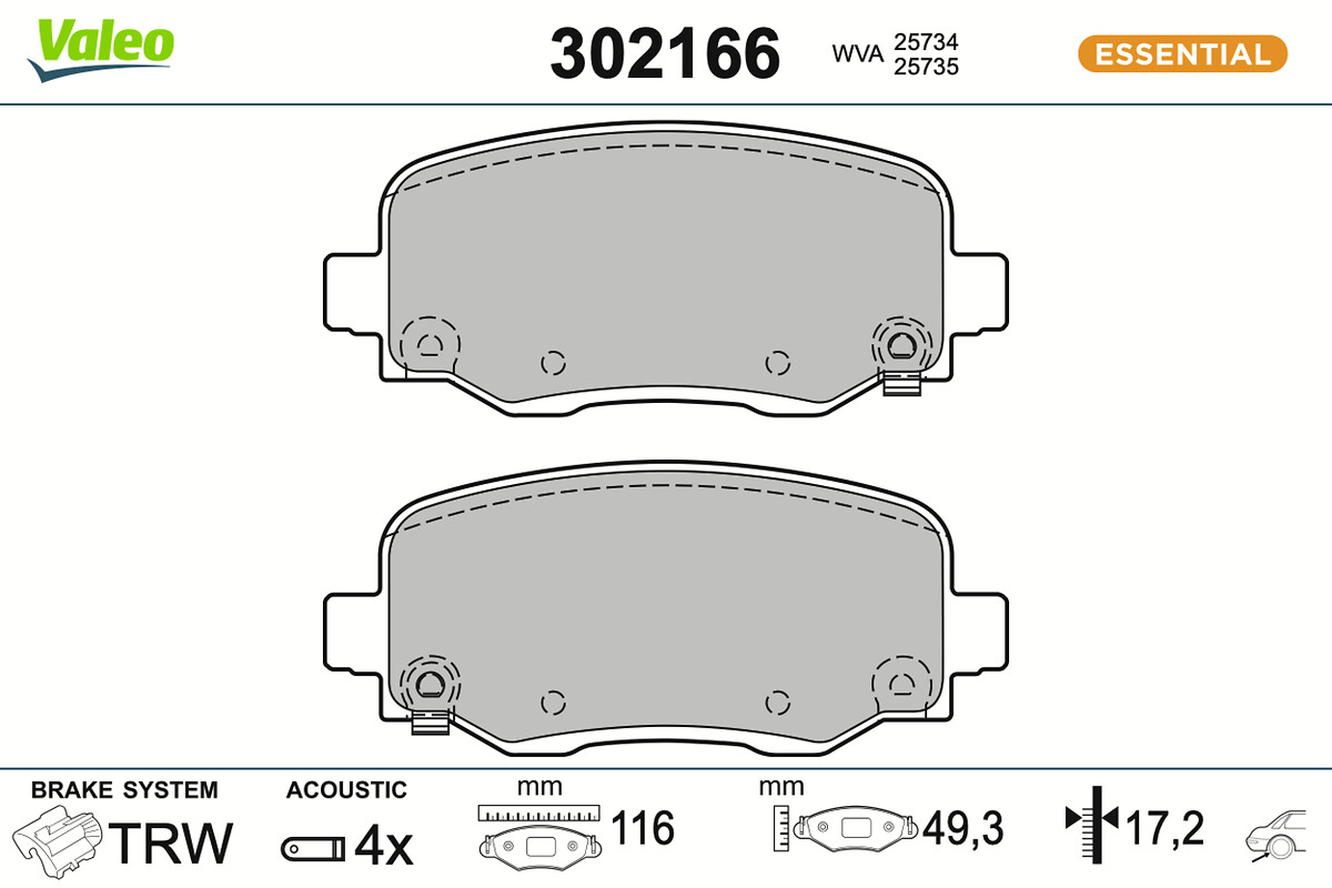 Jeu de 4 plaquettes de frein VALEO ref. 302166